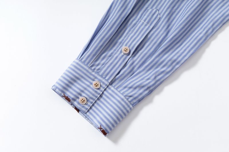 SIGNATURE BACK PATCH HAND-STITCHED CROSS PATCH POCKET STRIPED SHIRT