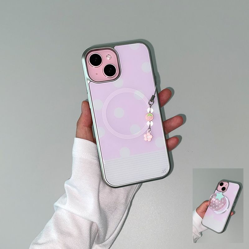 [MADE] BERRY DOT PHONE CASE PINK (epoxy silver bumper)