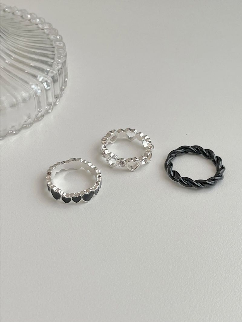 [3 set] Twisted Swan Heart Layered Ring Set / 2 color