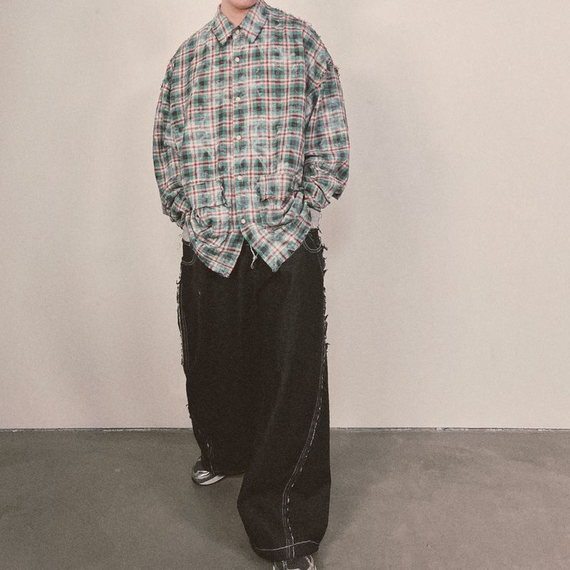 smoke wash check shirt_green
