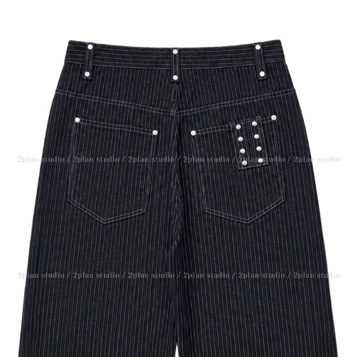 Pin stripe rivet wide denim