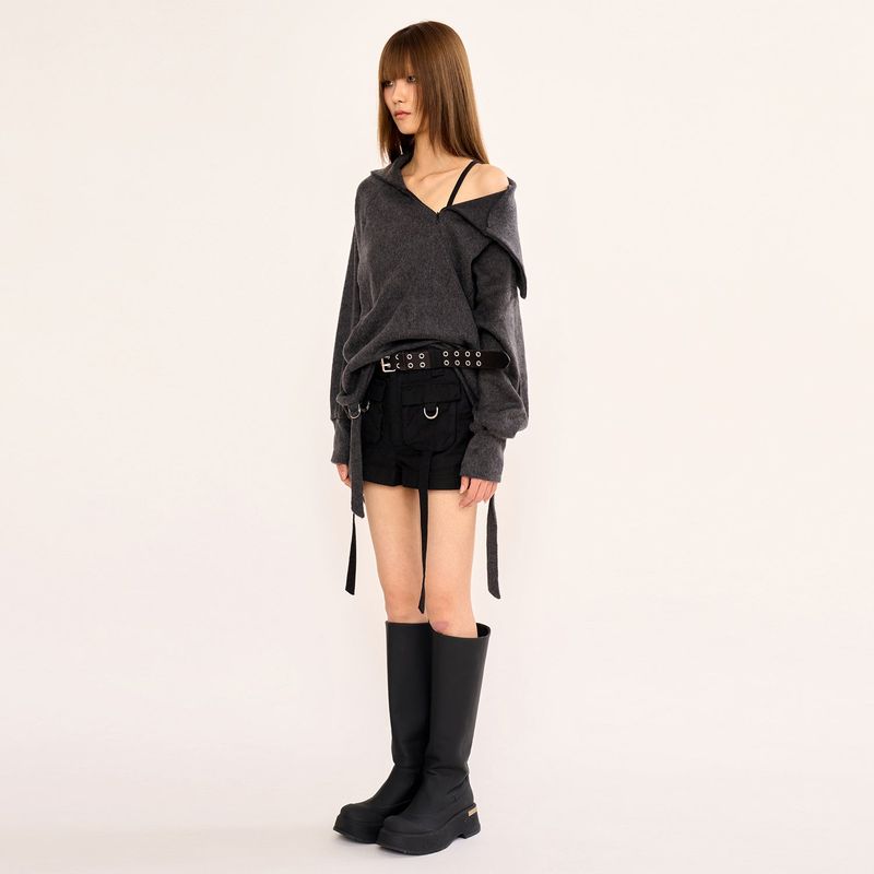 Hairy Zipslit Pullover - Charcoal