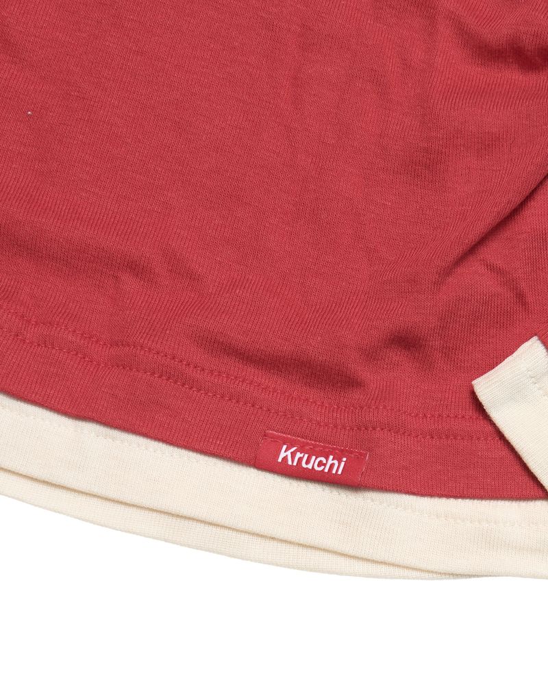 シャーリング レイヤード トップ (RED) 