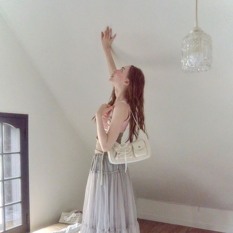 Nylon ribbon hobo bag_ivory