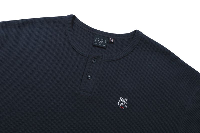BUTTON UP WAFFLE HENLEY NECK_NAVY