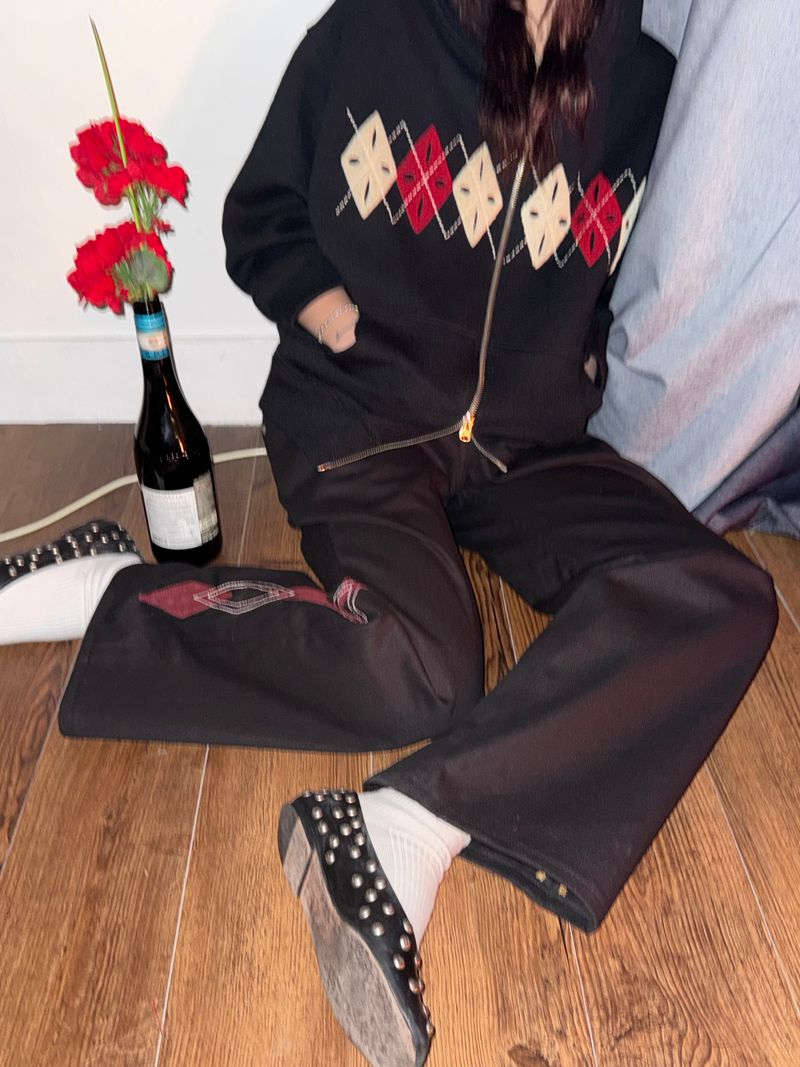 [Hand-Made「006」] Argyle Patch Pants_Black&Burgundy