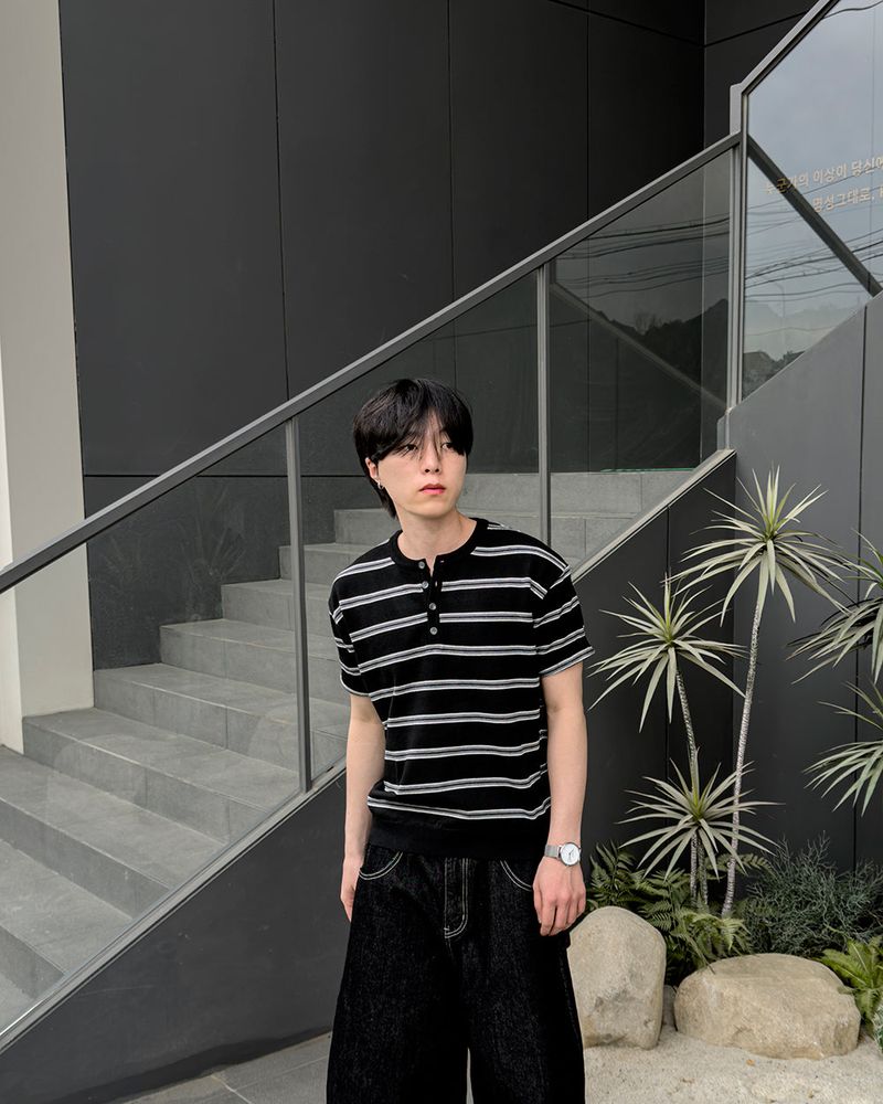 Diron Striped Henley Knit