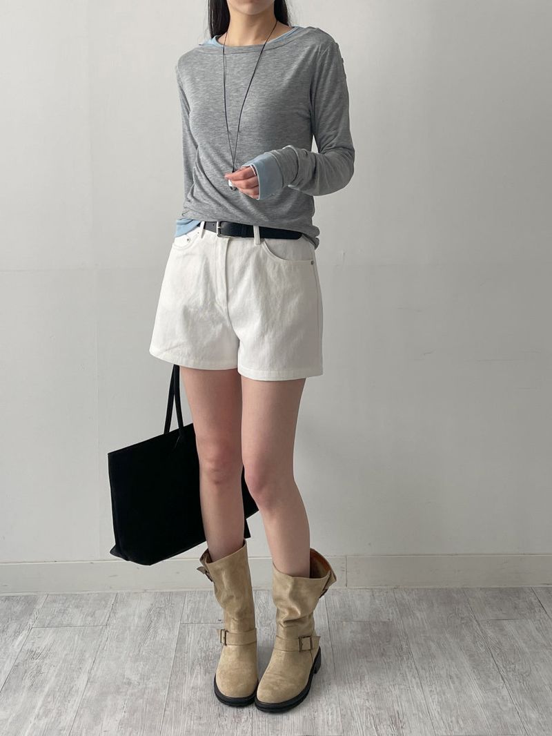 Boatneck Button Loose Fit T-shirt