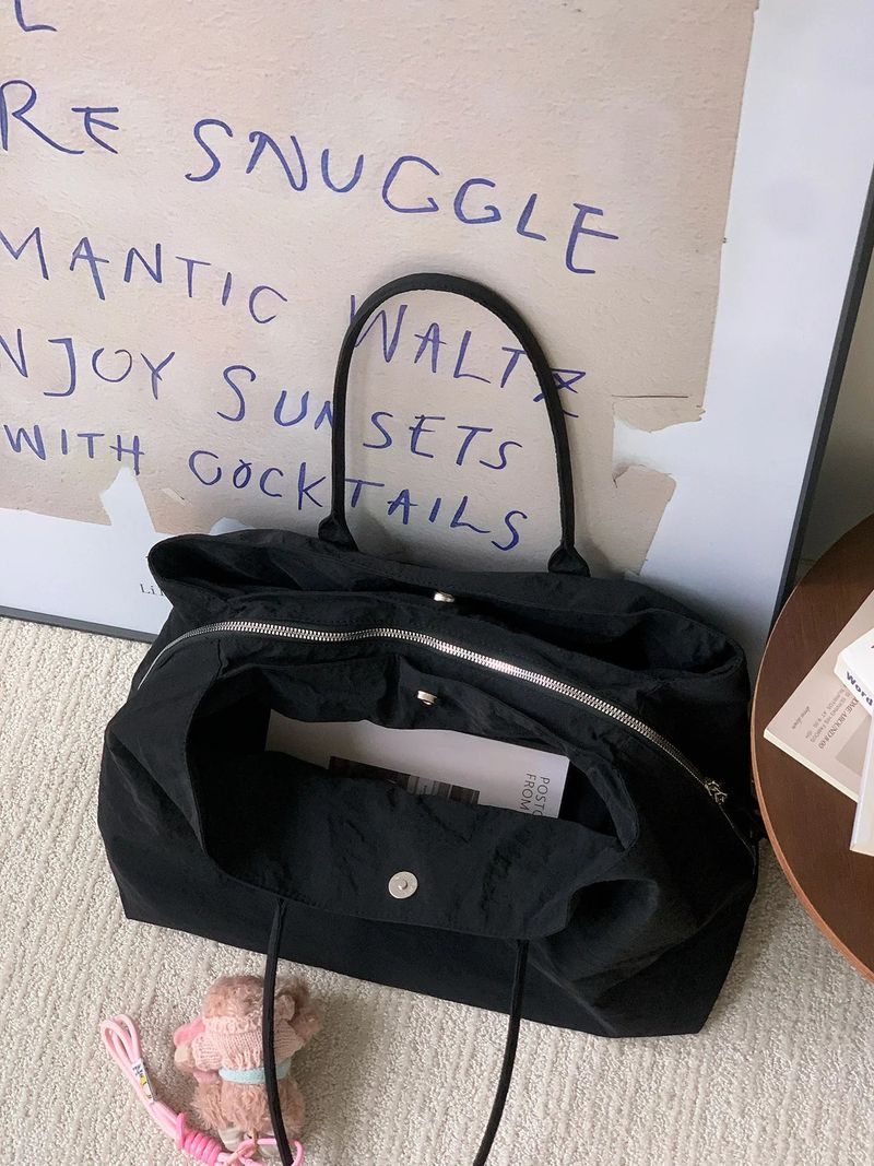 Color Block Nylon Multi-Pocket Large Tote Bag