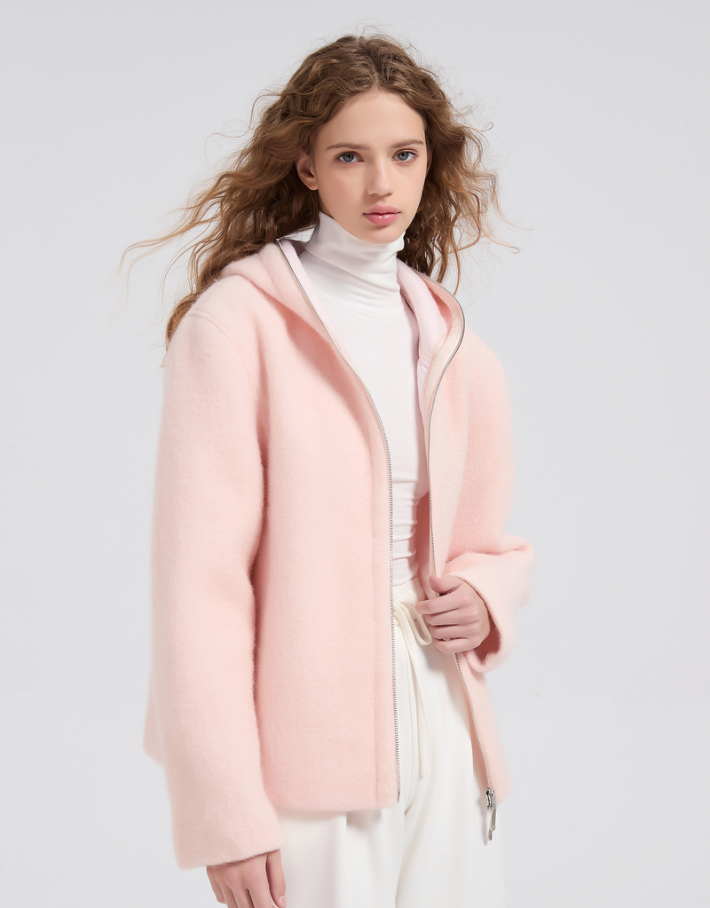 Roarin Oversized Hood Zip-Up Quilted Coat Pink