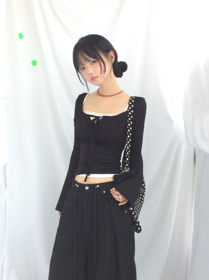 Slim Fit Ribbon Shirring Top