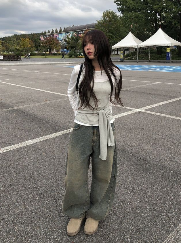 Nipper Cut Balloon Denim Wide Pants