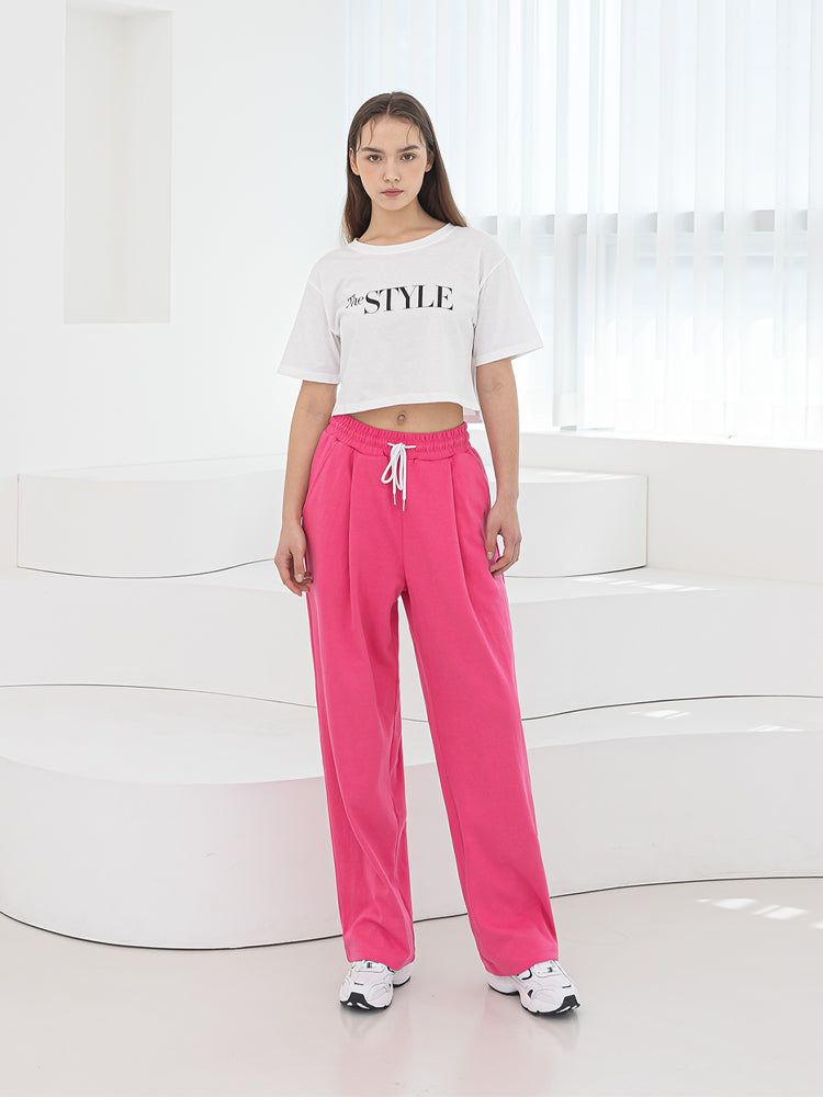 P004 BANDING ONE TUCK SWEAT PANTS_PINK