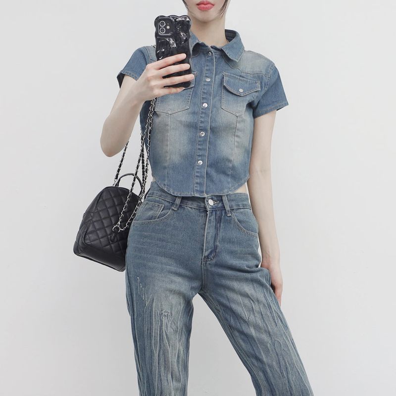 NONCODE（ノンコード）の「Pias denim cropped shirt（Tops）」