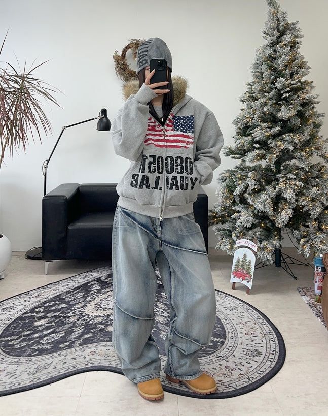 Ika Flag Fur Hood Zip Up