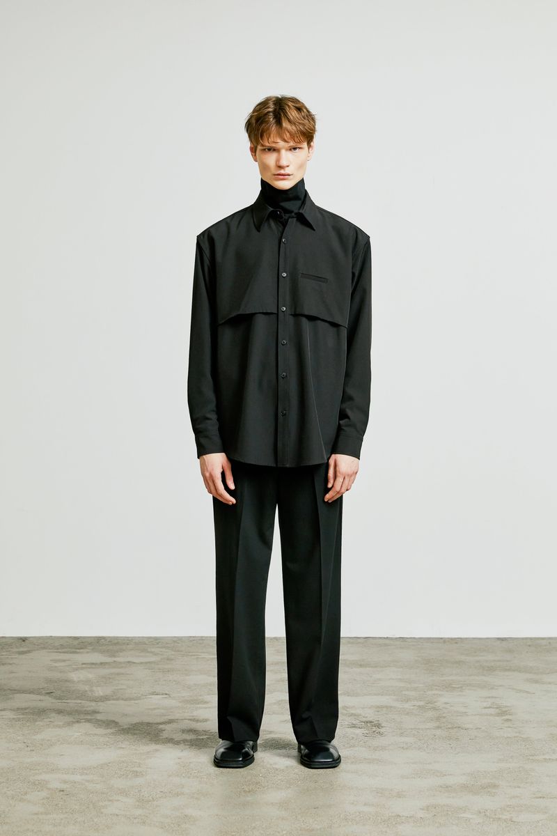 trench welt pocket shirt jacket black