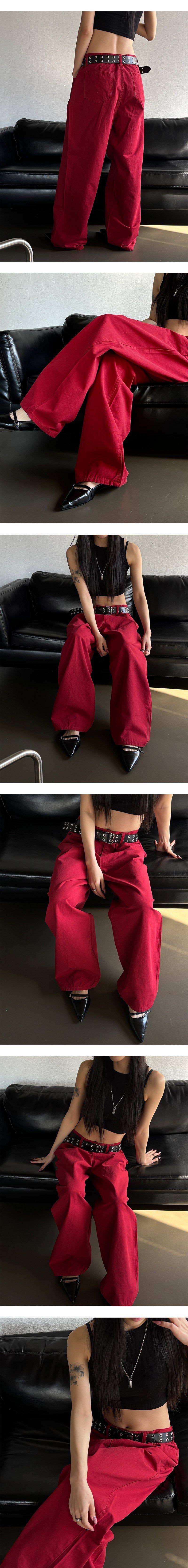 [Unisex] Red cotton wide pants