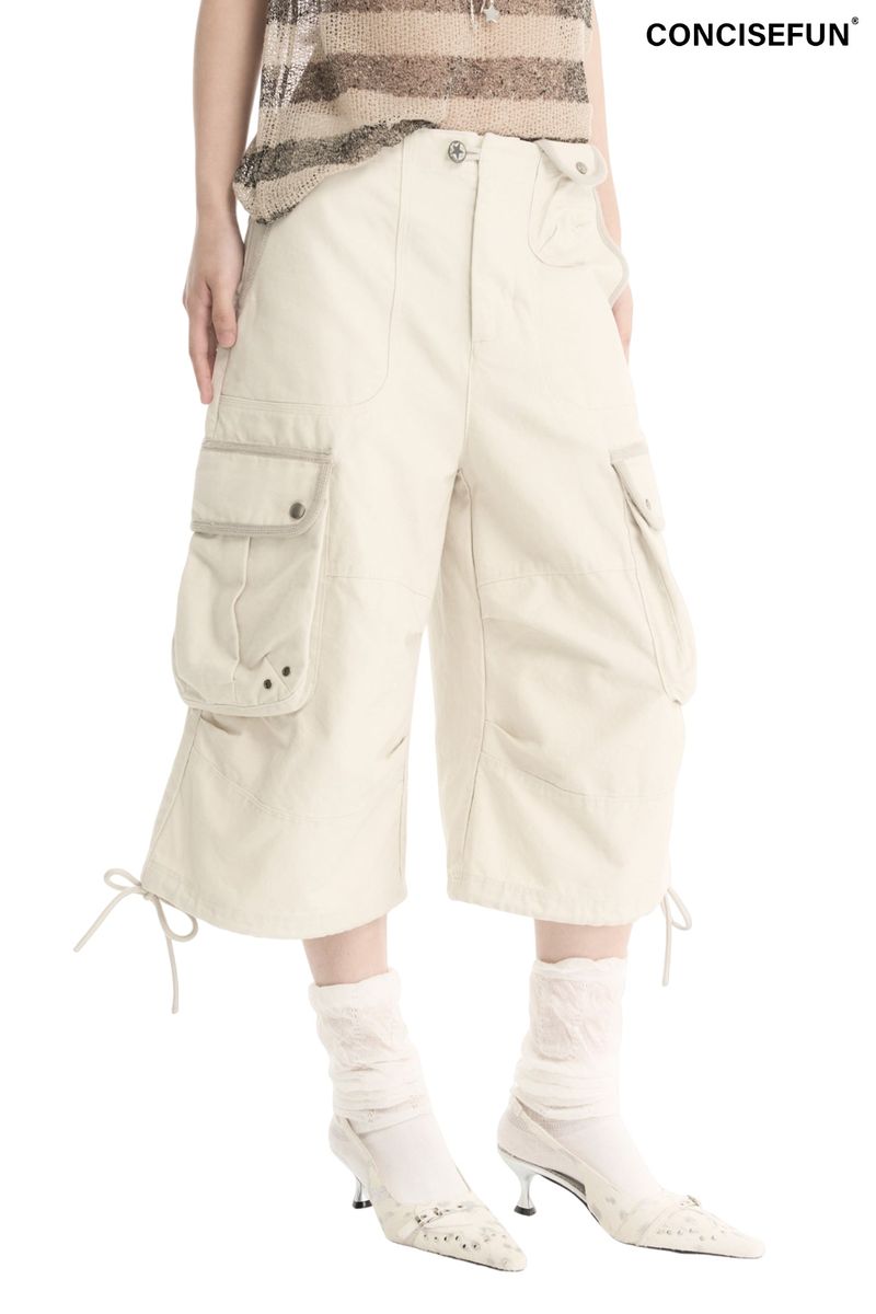 CONFUN（コンファン）の「CONFUN distressed heavy wash denim woven fabric patchwork multi-pocket loose workwear capri pants（Pants）」