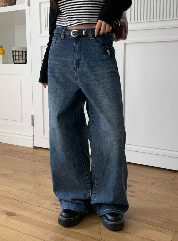 Nick Washing Straight Wide Denim Pants