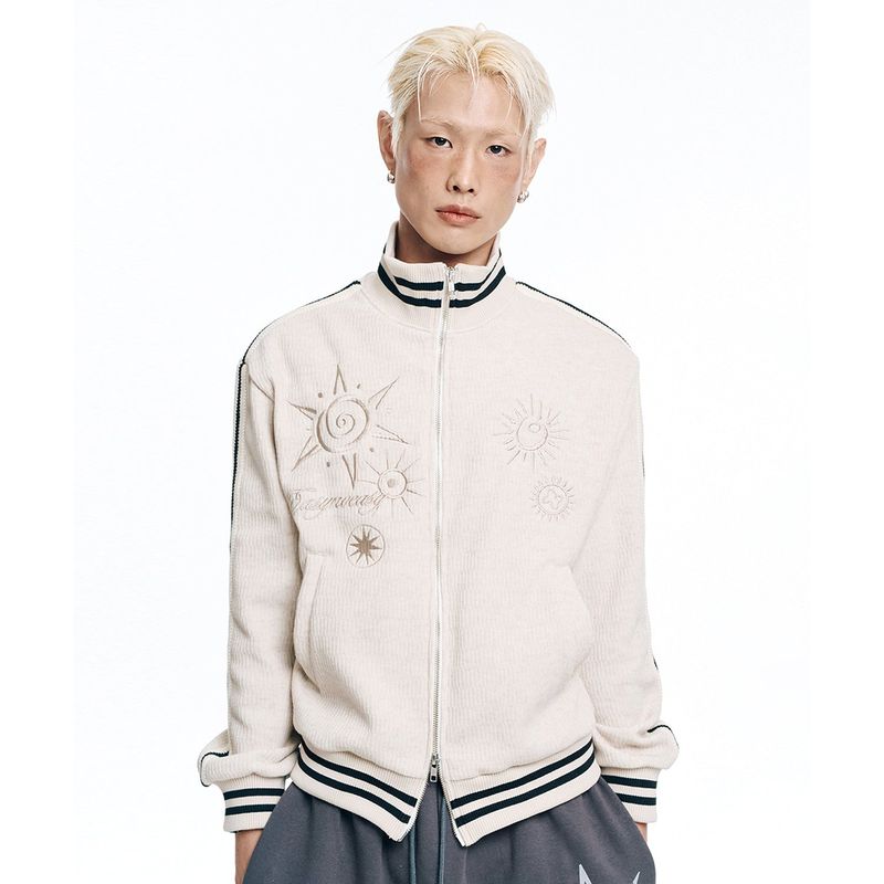Embroidered Track Zip-Up Knit - Ivory