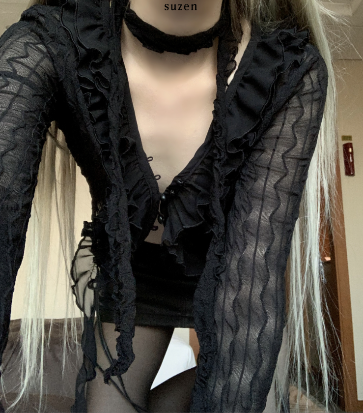 Mayou Shirring Scarf Blouse (black)