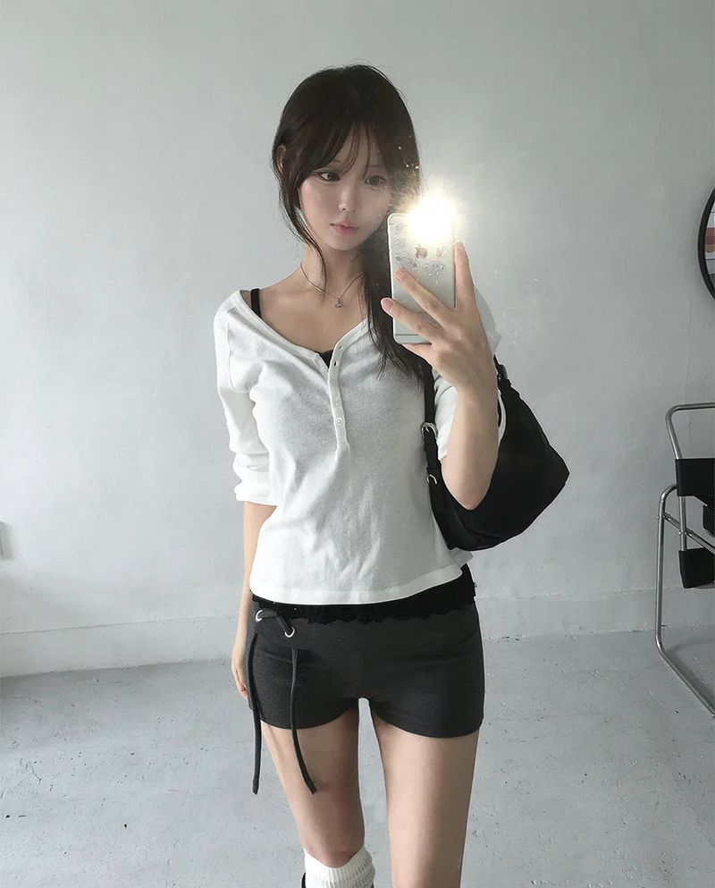Rolled-up Henley Neck Two-Way T-shirt (6 colors)