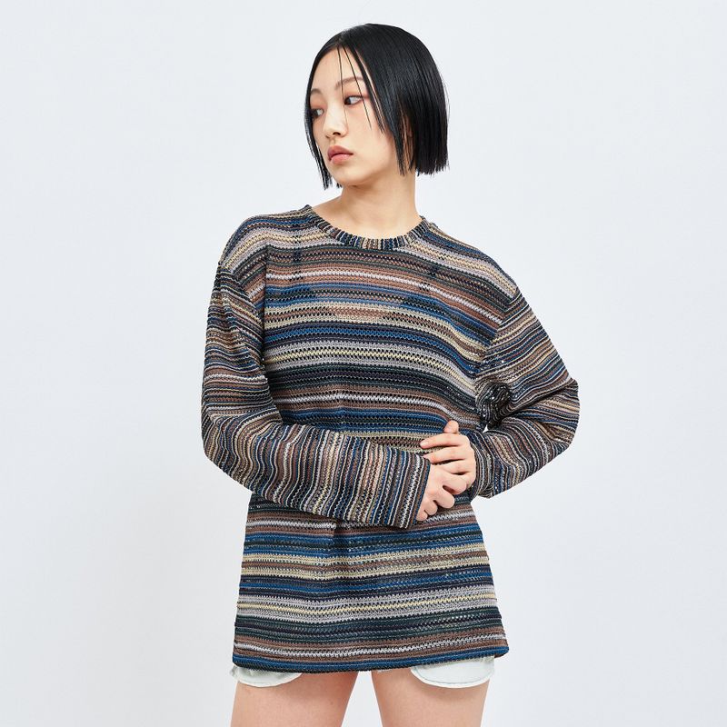 SEE-THROUGH CRAFT KNIT PULLOVER BLUE