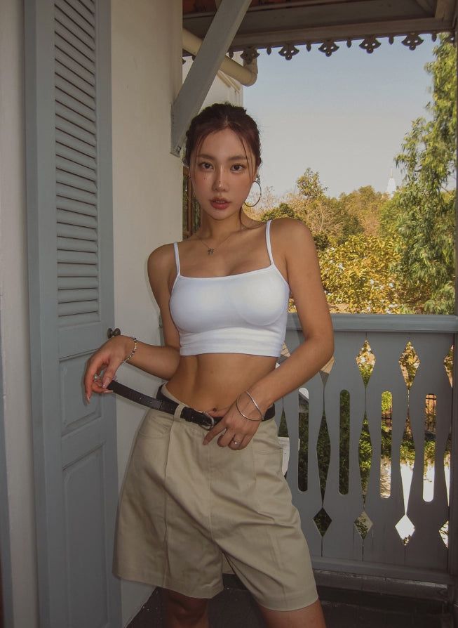 pintuck wide cotton half pants