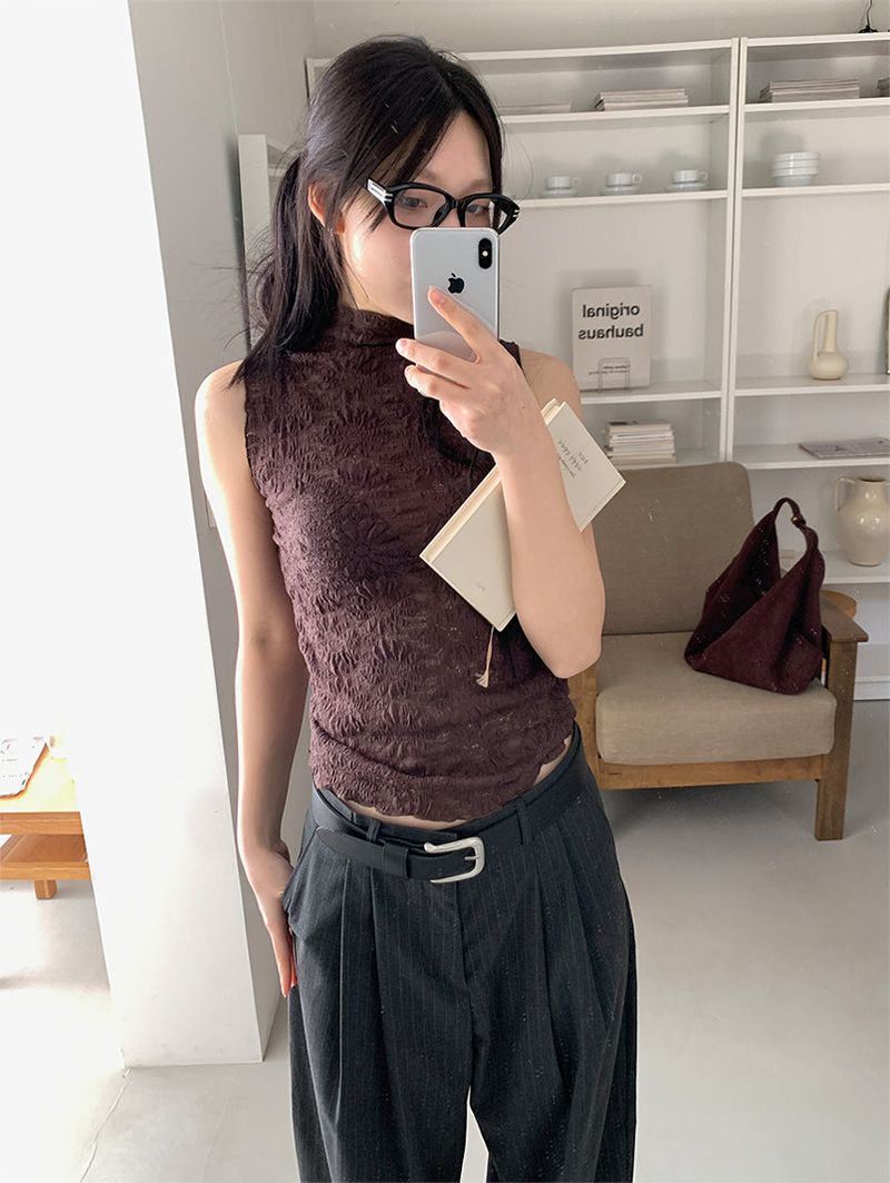FLOWER LACE HALF-NECK SLEEVELESS (3C)