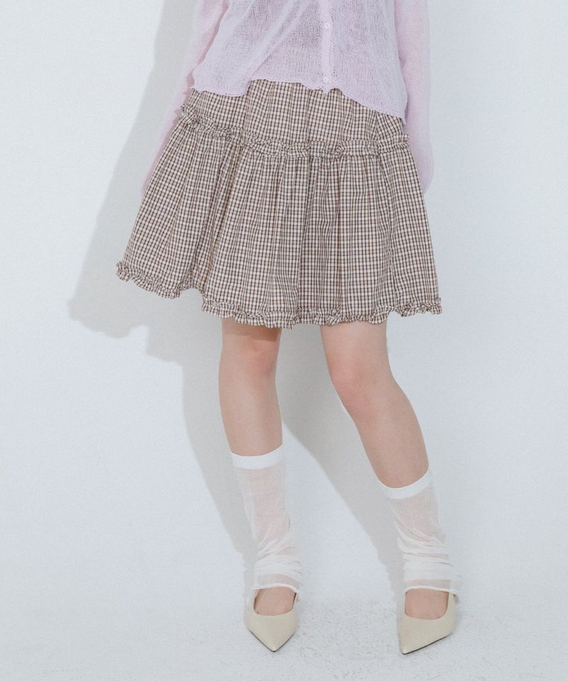 mellotory（メロートリー）の「CHECK CANCAN MINI SKIRT (BROWN)（Skirts）」