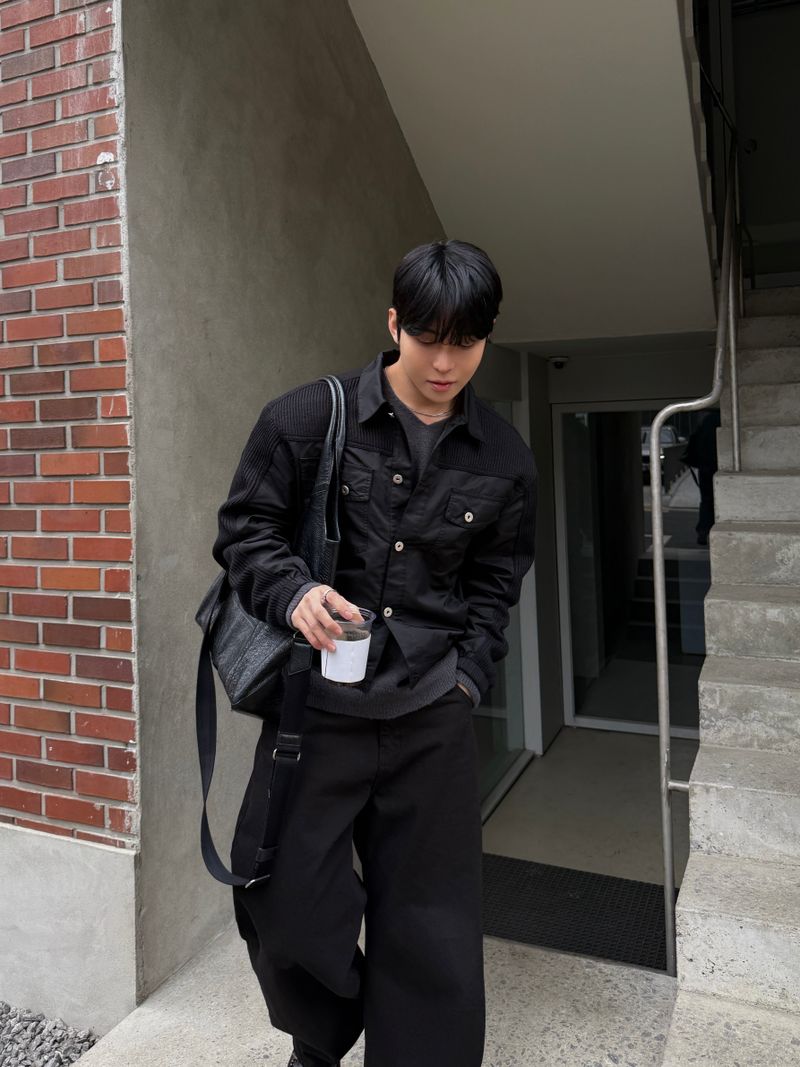 Loin trucker cropped knit jacket