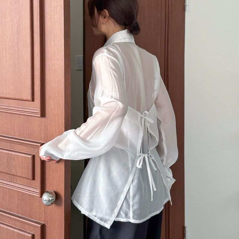 Sheer Line Blouse Set - 3colors