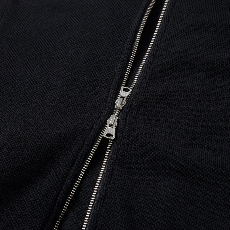 Waffle stripe knit zip-up jacket / Black ivory