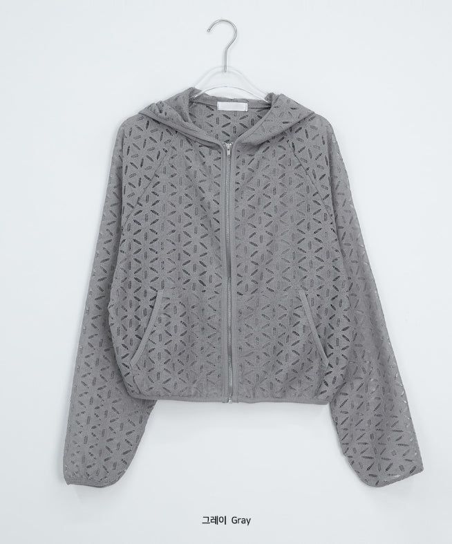 Linef Lace Summer Semi-Crop Hood Zip-Up