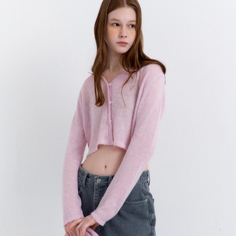 Scarf Set Cropped Knit Cardigan_Pink