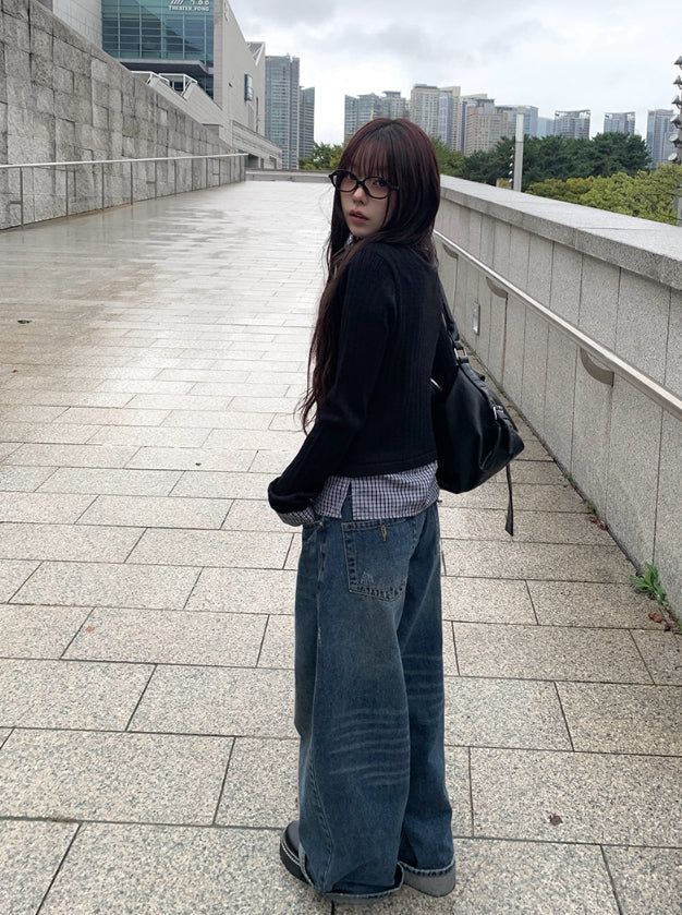 Andy Roll-Up Wide Washing Denim Pants