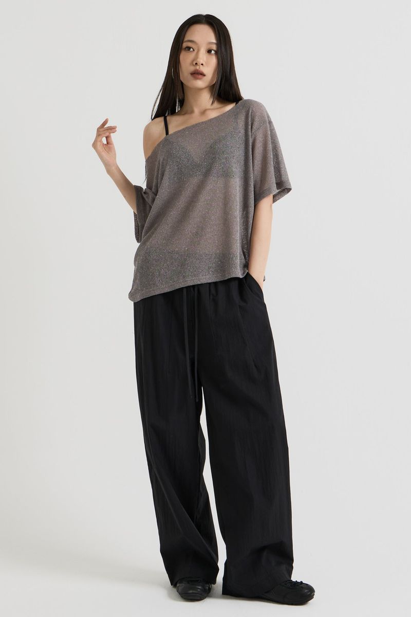 Knit one-shoulder t-shirt, Charcoal