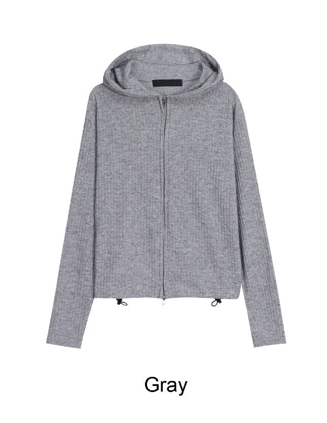 Terren Ribbed Crop Hood Zip-Up