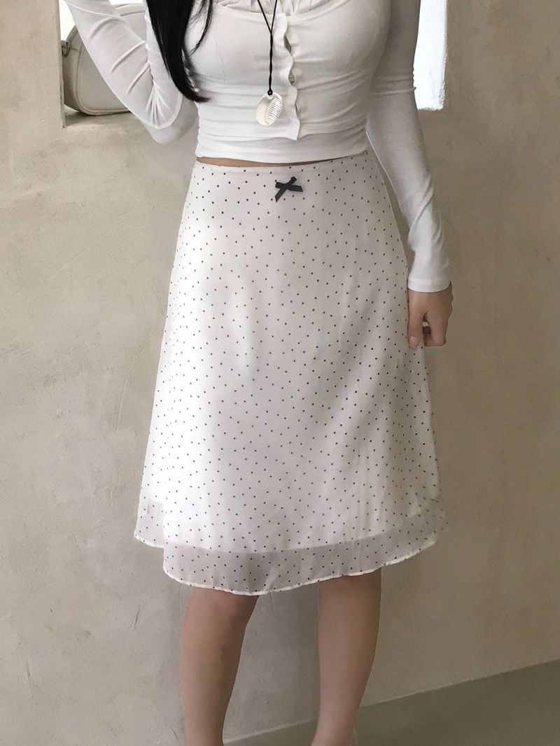White Pure Dot Midi Skirt