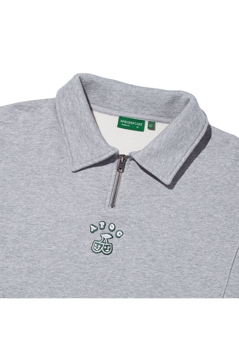 Cherry Bear Half Zipup Crewneck_Grey
