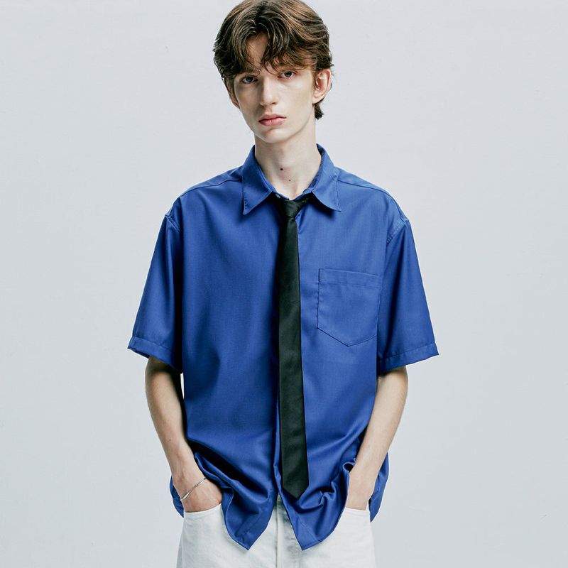 S SY（エスエスワイ）の「[SLIMTIE SET]fine twill tip half shirt blue（Tops）」