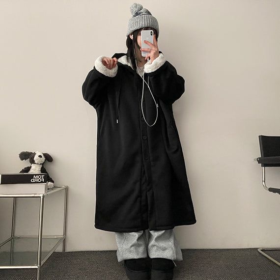 Jeanne Fur Wool Lining Big Boxy Hooded Coat