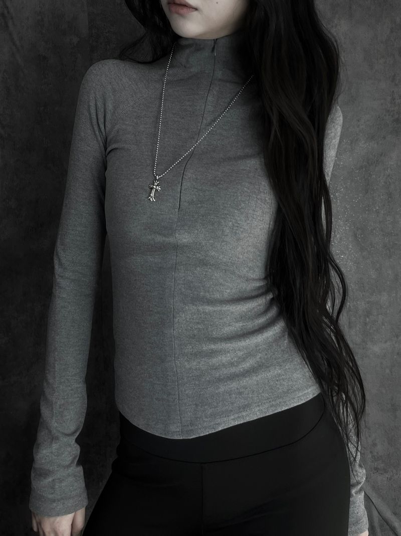 slim half-zip high-neck top (2color)