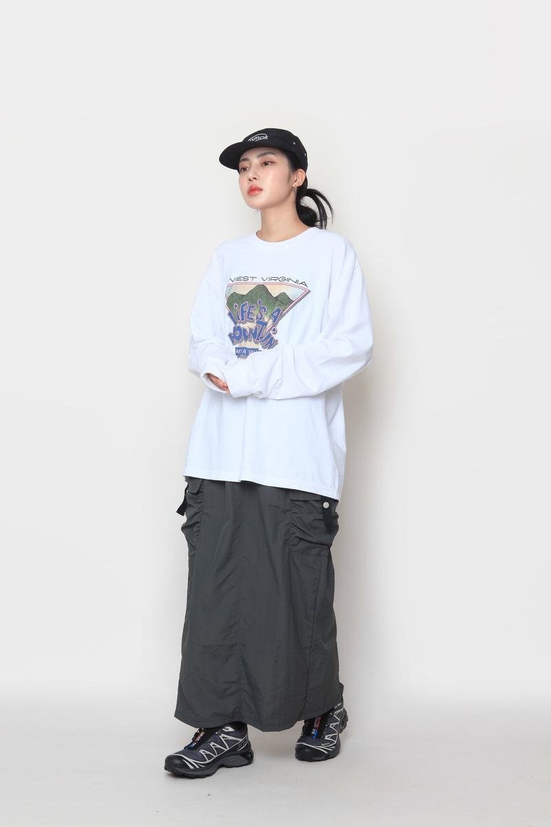 nylon long cargo skirt
