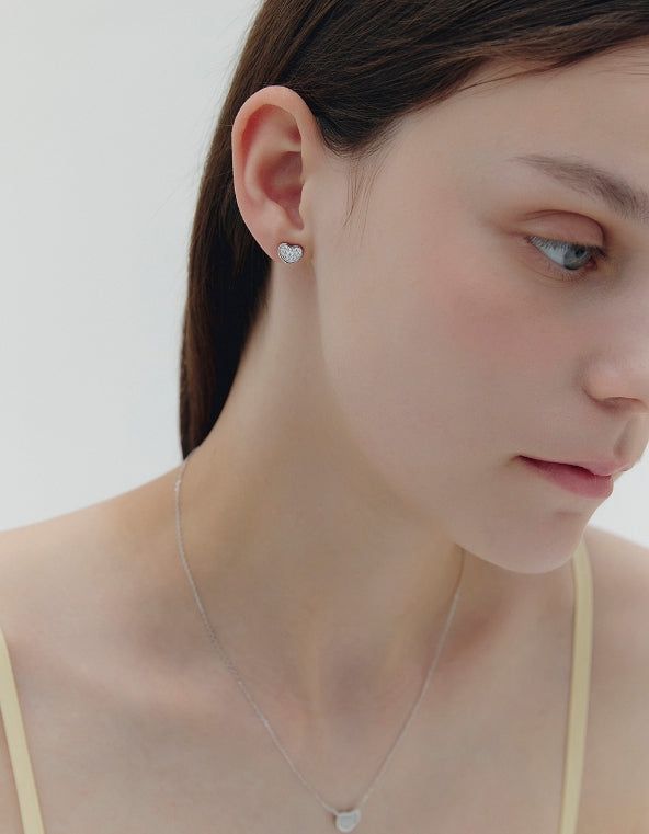 26SS★ Essence (W) Pudding Heart Pave Earrings