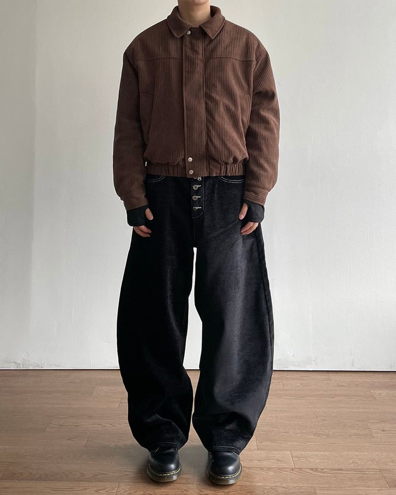 Button Curved Velvet Pants