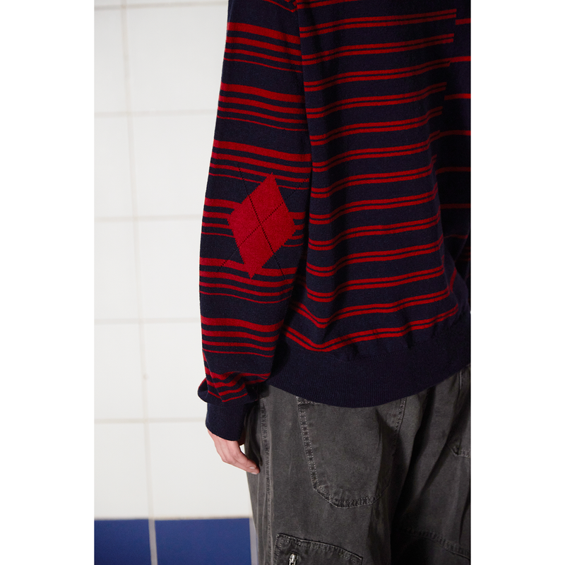 ARGYLE ELBOW STRIPE KNIT / NAVY