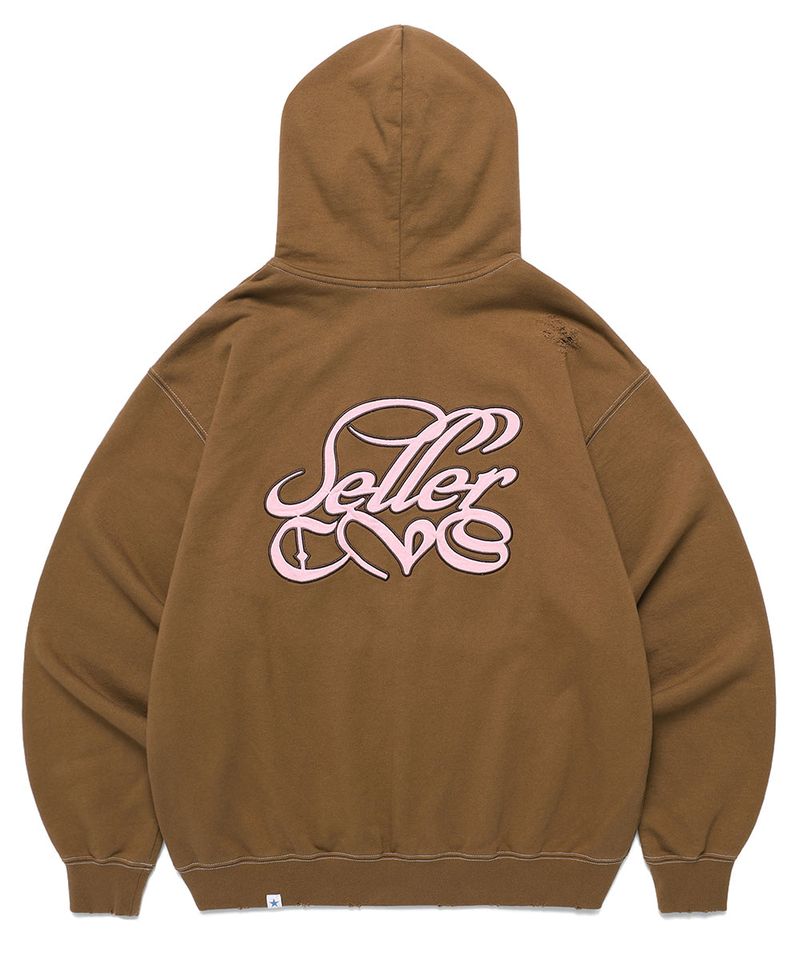 DAMAGED APPLIQUE ZIP UP HOODIE BROWN(CV2EFUM481A)