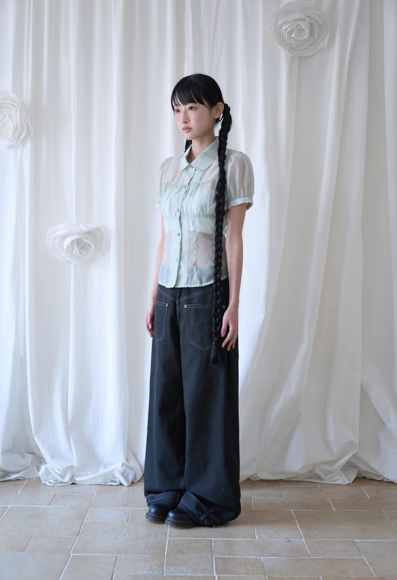 SHIRRING SHEER BLOUSE PISTACHIO