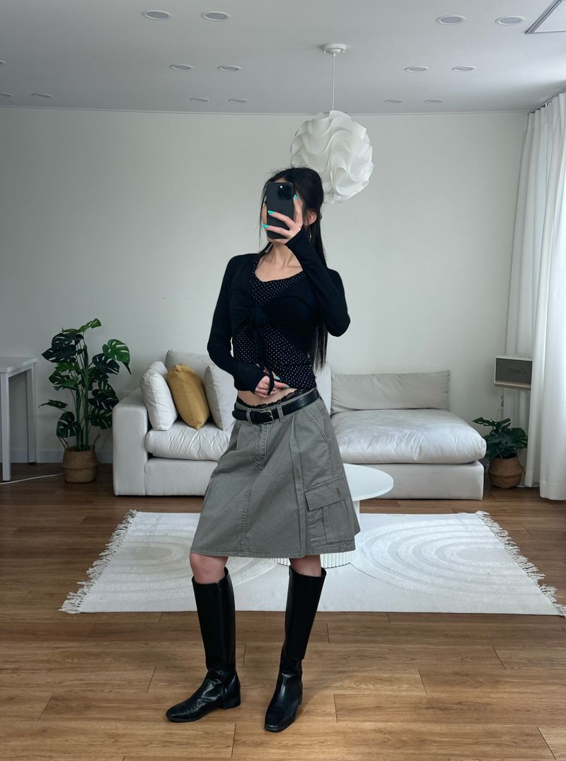 washed cargo midi skirt